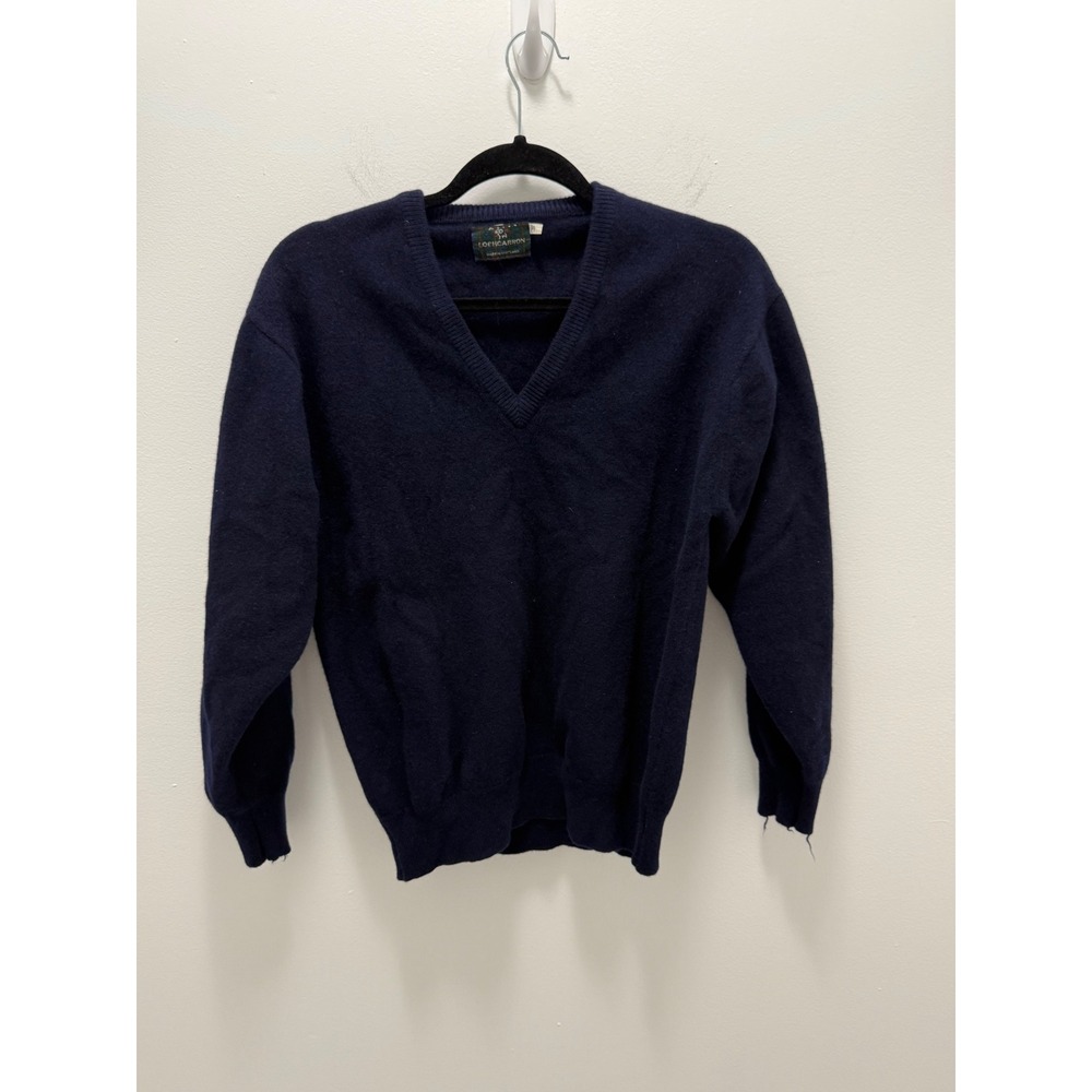 Lochcarron of Scotland Navy Wool V-Neck Sweater Mens 42 Made in Scotland L
